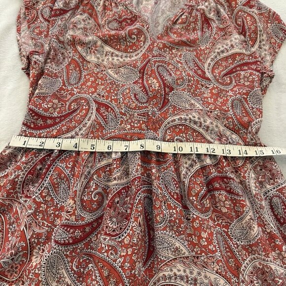 Old Navy Waist-Defined Maxi Dress Med Tiered Hem Paisley Floral Peasant Coquette - Picture 11 of 12